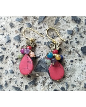  Alphabey's Resin Stone & Gemstone Beads Golden Plated Earrings For Women